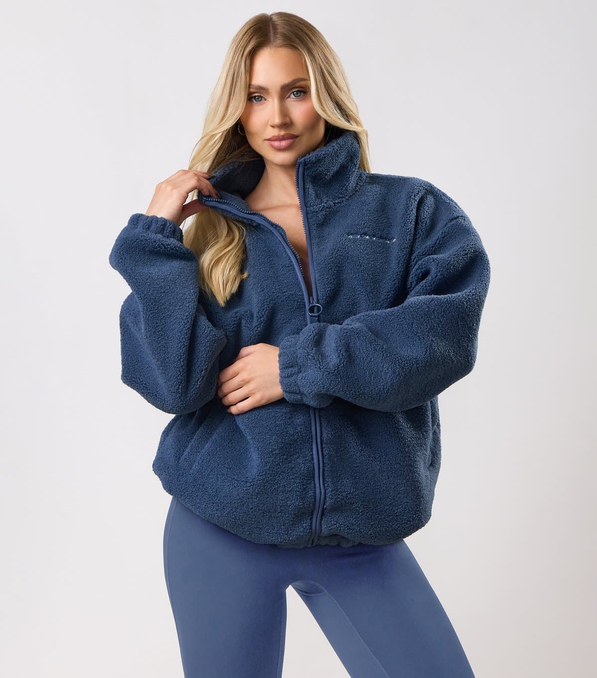 Gym King Women's Blue Longline Borg Zip Up Top Gym King New Look