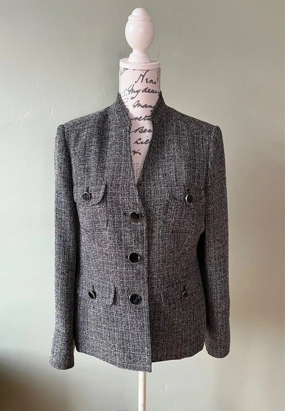 Viyella Viyella Tweed Jacket Blazer Size 12 Black & White Mix Boucle Stylish Chic VGC