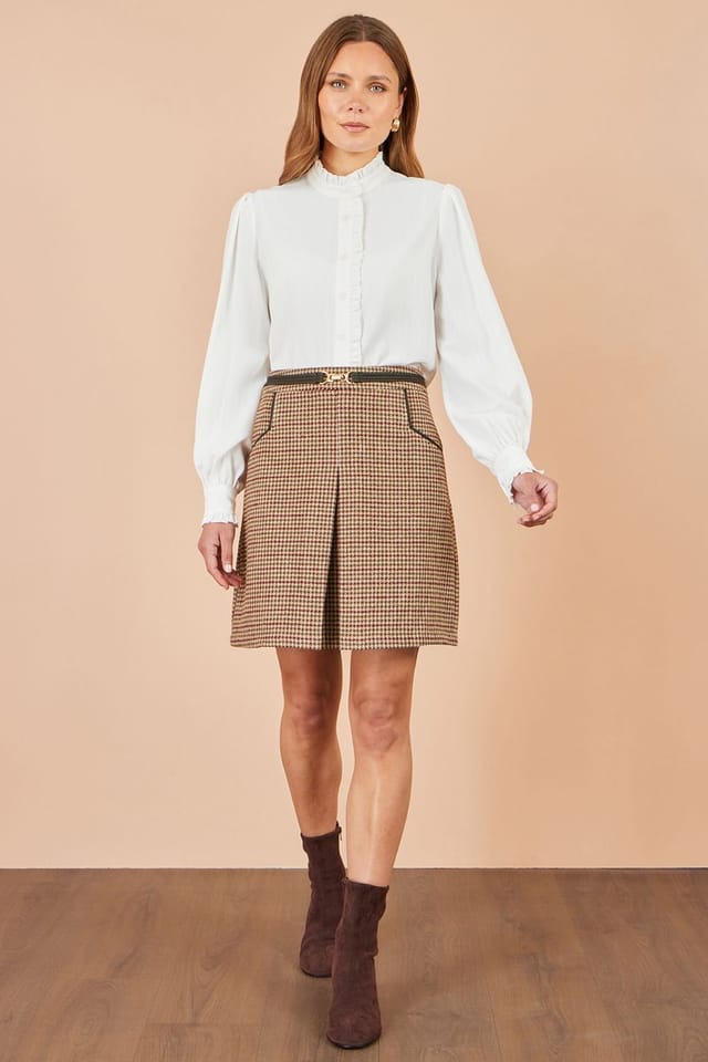 Yumi Yumi Women's Check Mini Skirt With Pockets in Brown - 2