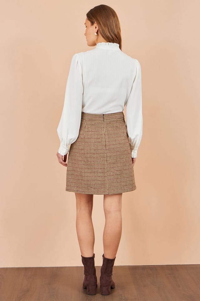 Yumi Yumi Women's Check Mini Skirt With Pockets in Brown - 3