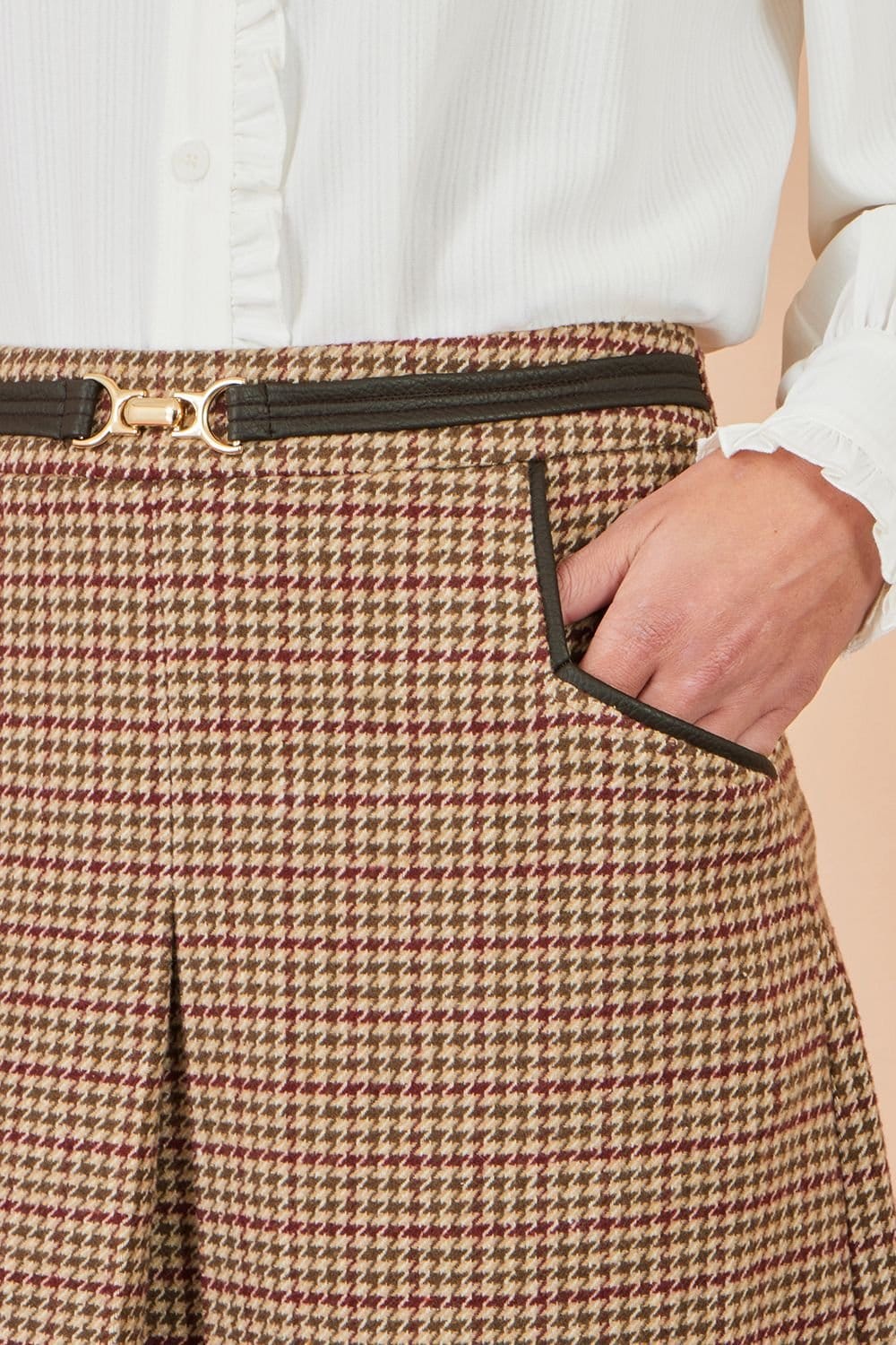 Yumi Yumi Women's Check Mini Skirt With Pockets in Brown - 4