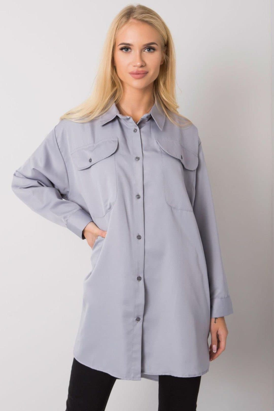 Love Lace Love Lace Women's Long Sleeve Buttoned Extended Shirt Pockets in Grey