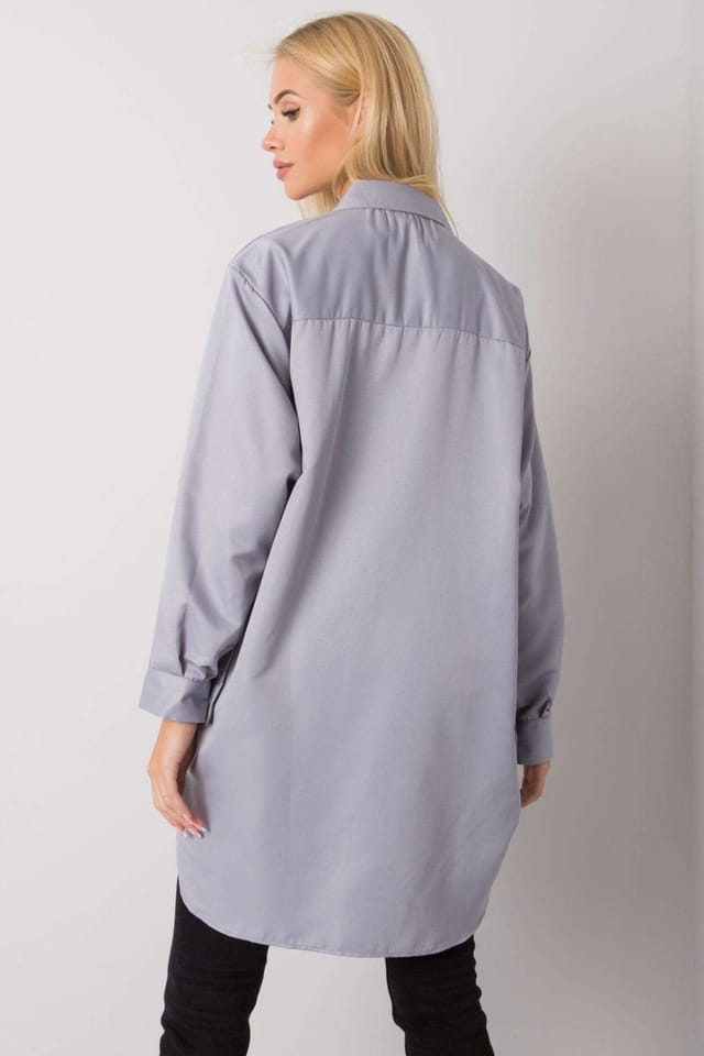 Love Lace Love Lace Women's Long Sleeve Buttoned Extended Shirt Pockets in Grey - 3