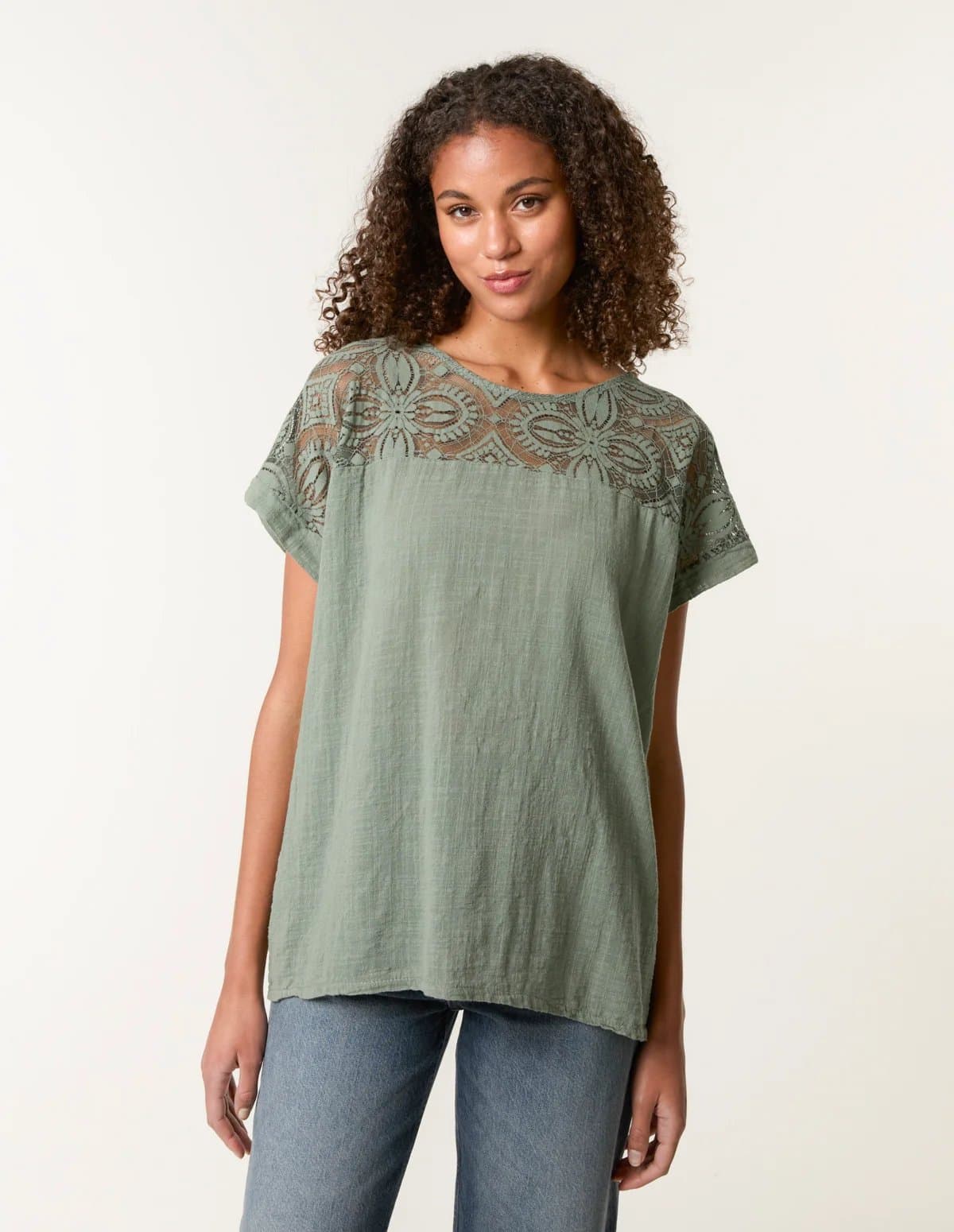 Blue Vanilla Lace Pattern Cotton Top