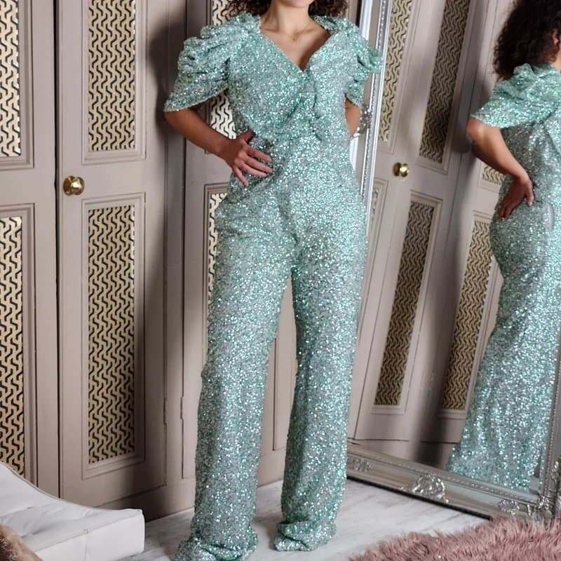 Halpern Halpern Runway Green Silver Sequin Top Blouse Blouson £1287 FR 36 UK 6 8