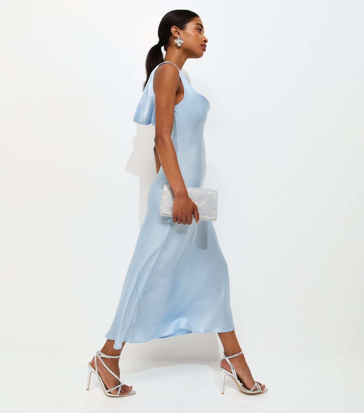 New Look Women's Light Blue Satin Cowl Neck Sleeveless Maxi Dress New Look