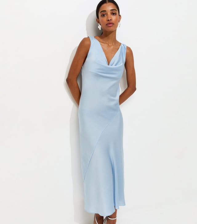 New Look Women's Light Blue Satin Cowl Neck Sleeveless Maxi Dress New Look - 2
