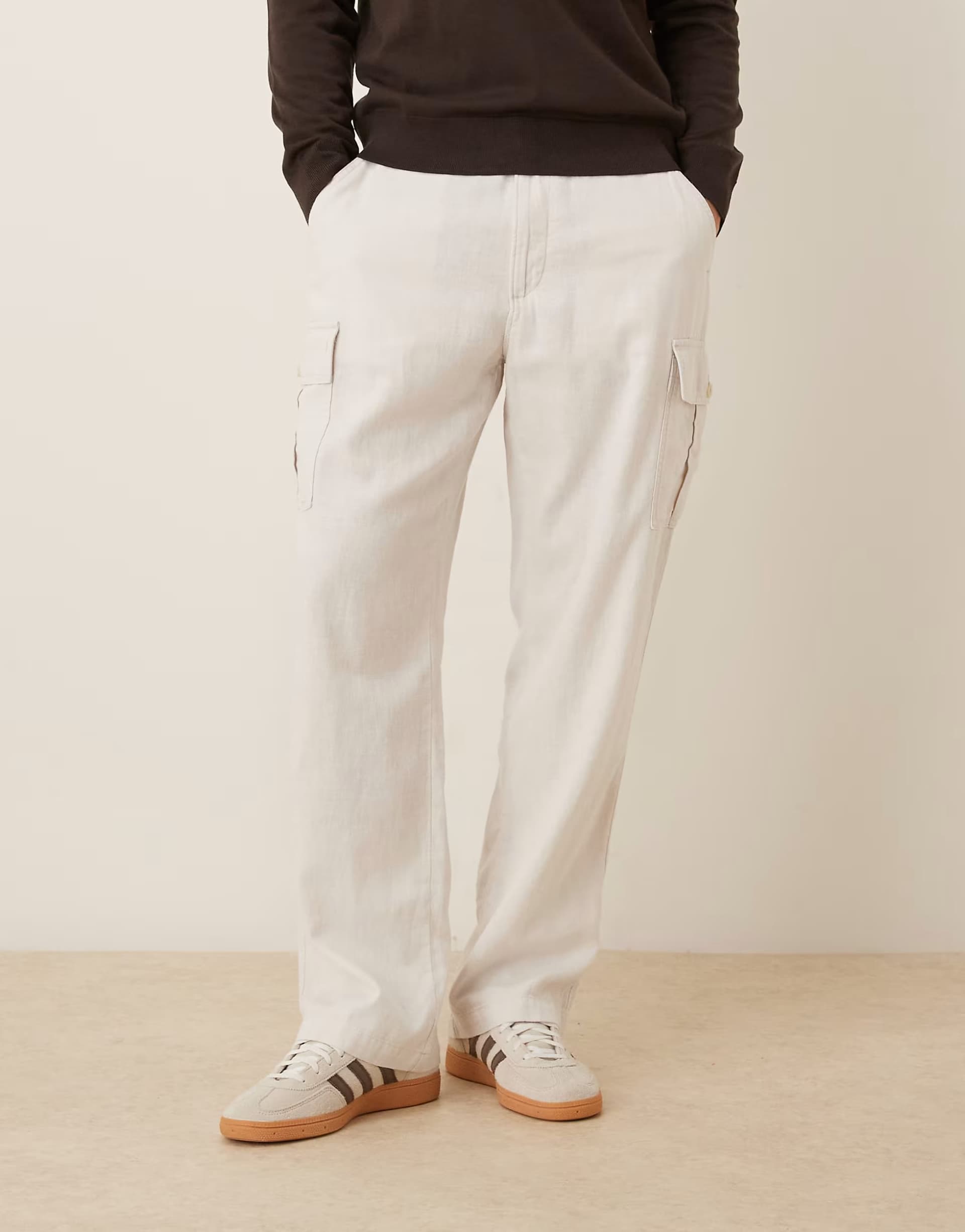 ASOS Calvin Klein Jeans relaxed straight fit linen mix cargo trousers in off white