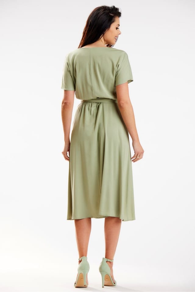 Love Lace Love Lace Women's Sash Tie Kimono Midi Viscose Dress in Green - 2