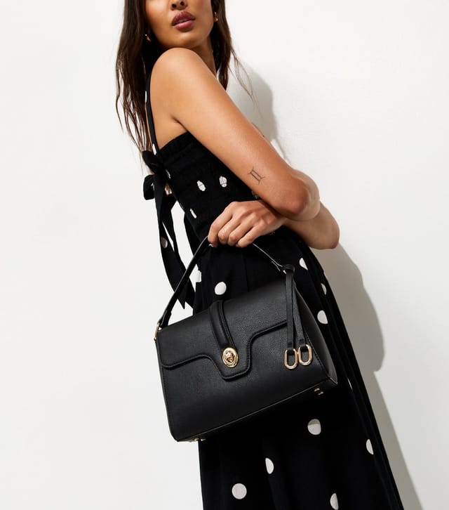 New Look Black Top Handle Front Clasp Crossbody Bag Vegan New Look - 2