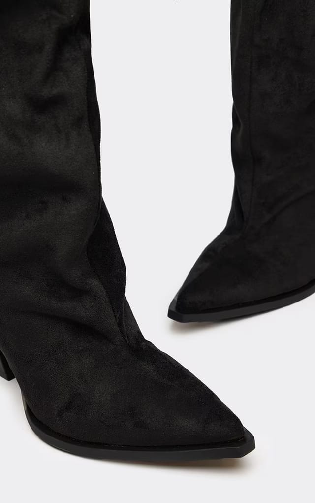 EGO Simone Pointed Toe Knee High Slouched Boot In Black Faux Suede., Women's Size UK 3 - 2