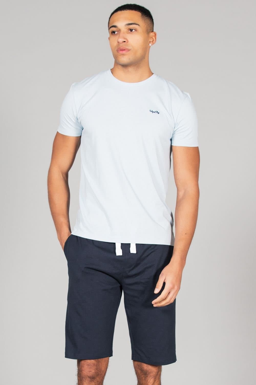 Tokyo Laundry Tokyo Laundry Men's Cotton 2-Piece Short Sleeve Top & Jersey Shorts Pyjama Set in Blue