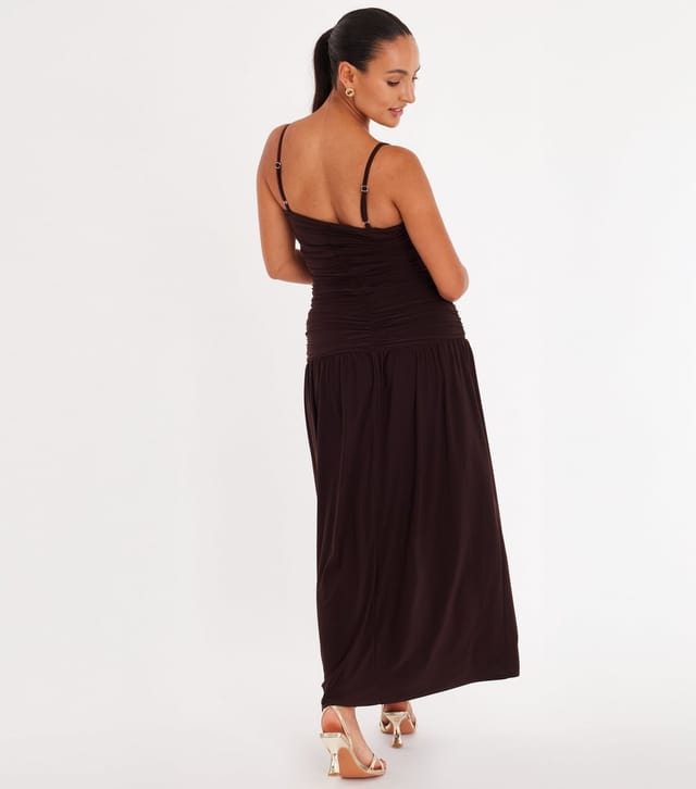 Quiz Women's Petite Dark Brown Ruched Maxi Dress Quiz New Look - 3
