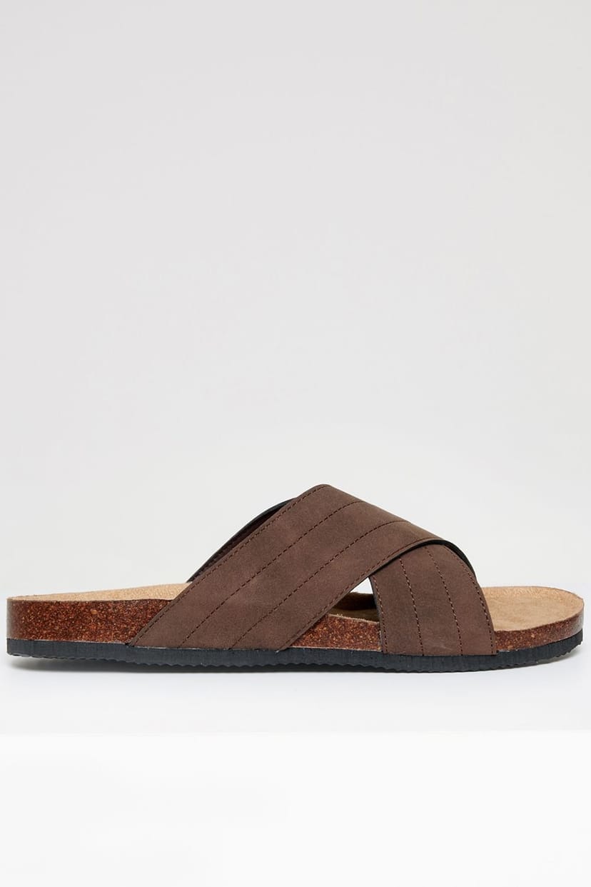Threadbare Threadbare Men's Faux Suede Cross Strap Sandals in Chocolate - 1