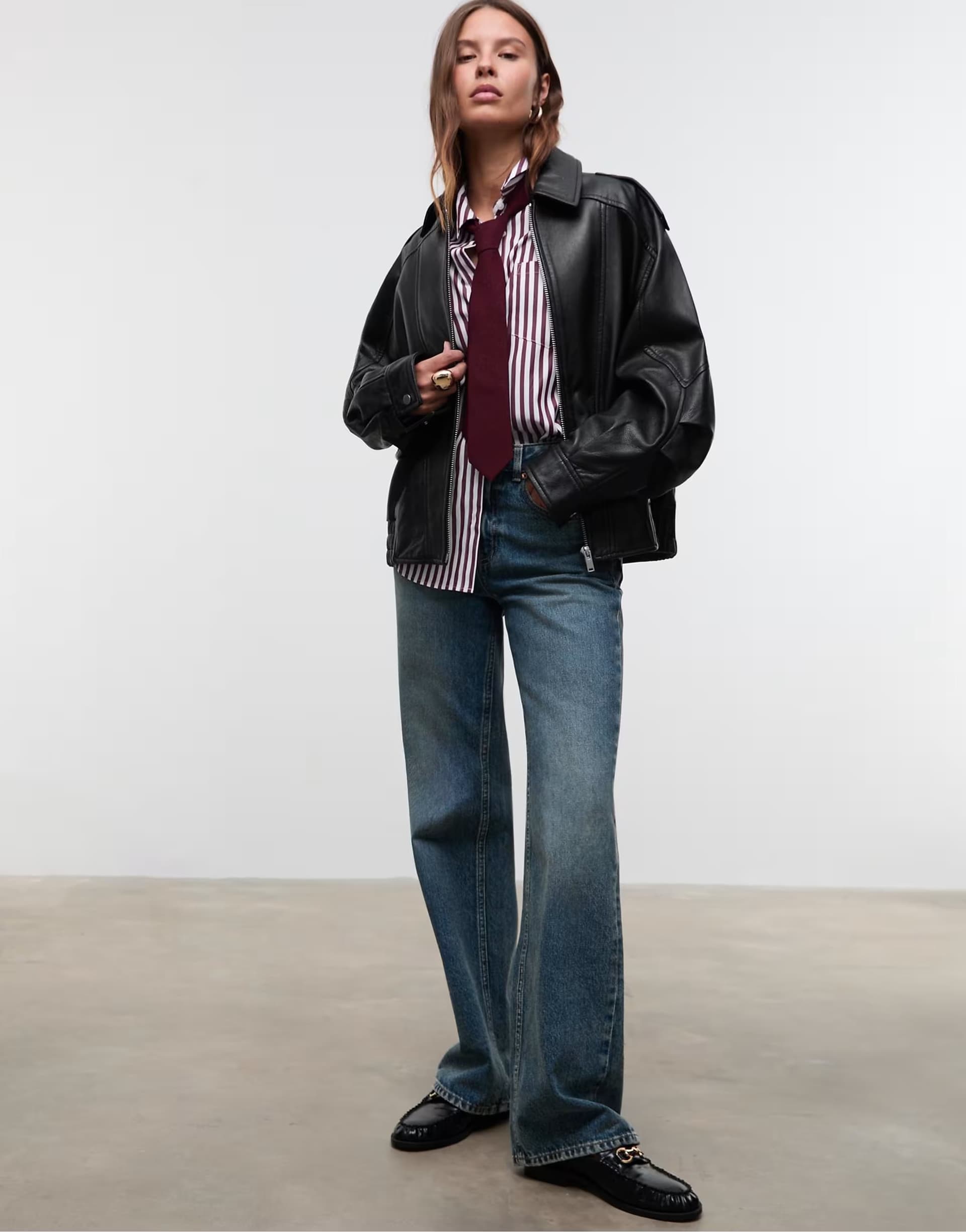 ASOS Stradivarius 100% leather oversize jacket in black