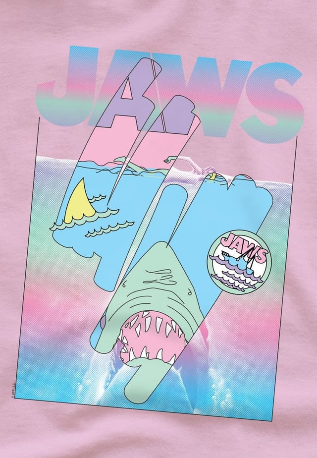 Universal Universal Men's Jaws Cartoon Swipe Poster T-Shirt, Light Pink - 3