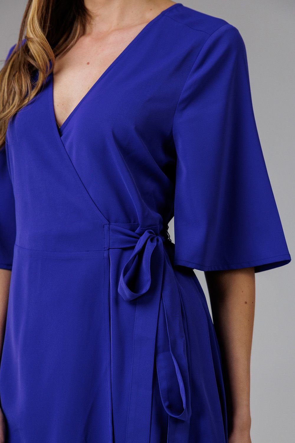 French Connection French Connection Women's V- Neck Bell Sleeve Wrap Tie Crepe Midi Dress in Blue - 4