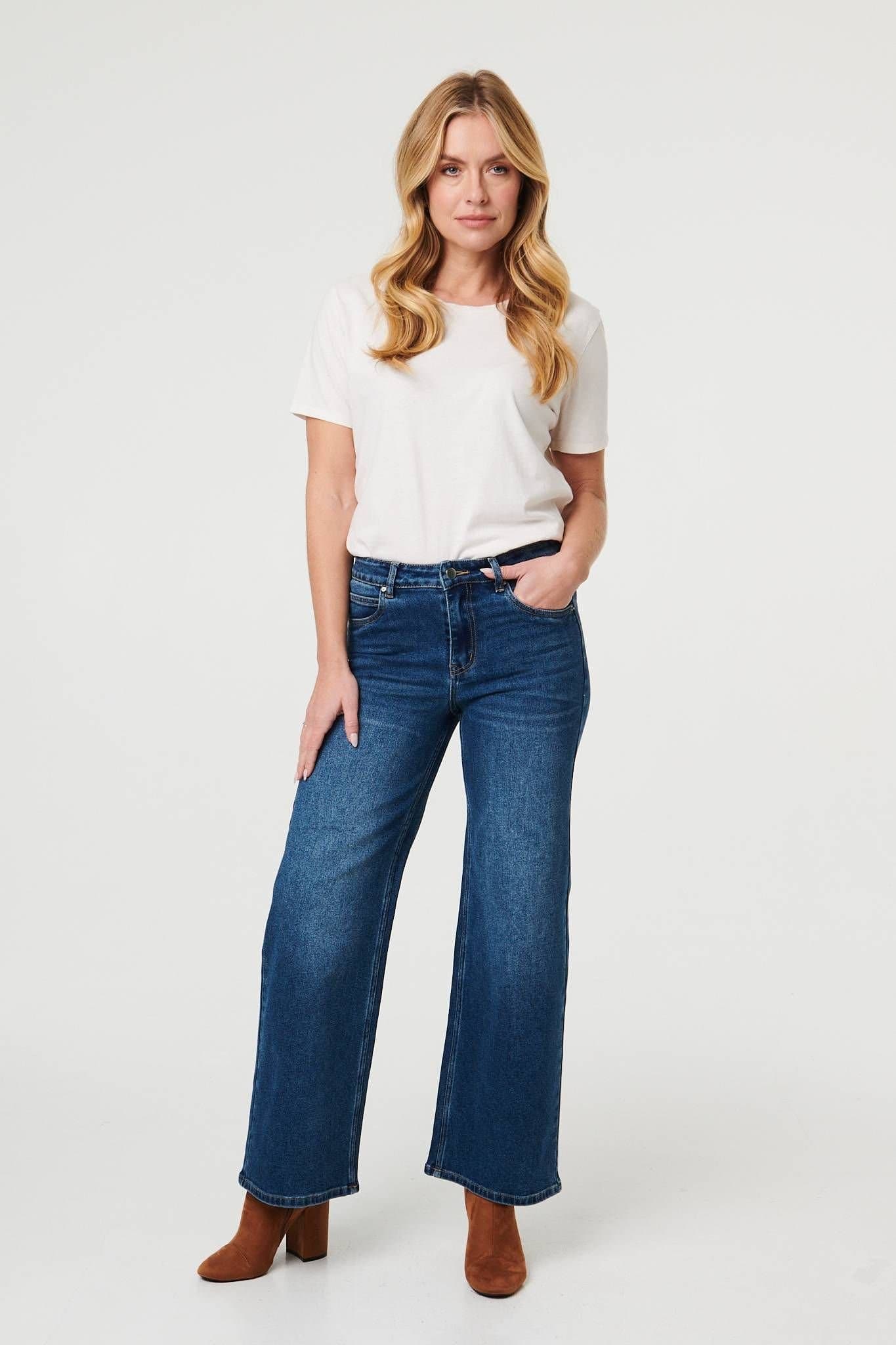 Izabel London Izabel London Women's High Waist Wide Leg Jeans in Blue