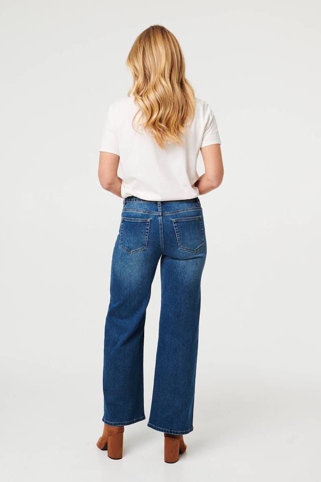 Izabel London Izabel London Women's High Waist Wide Leg Jeans in Blue - 3