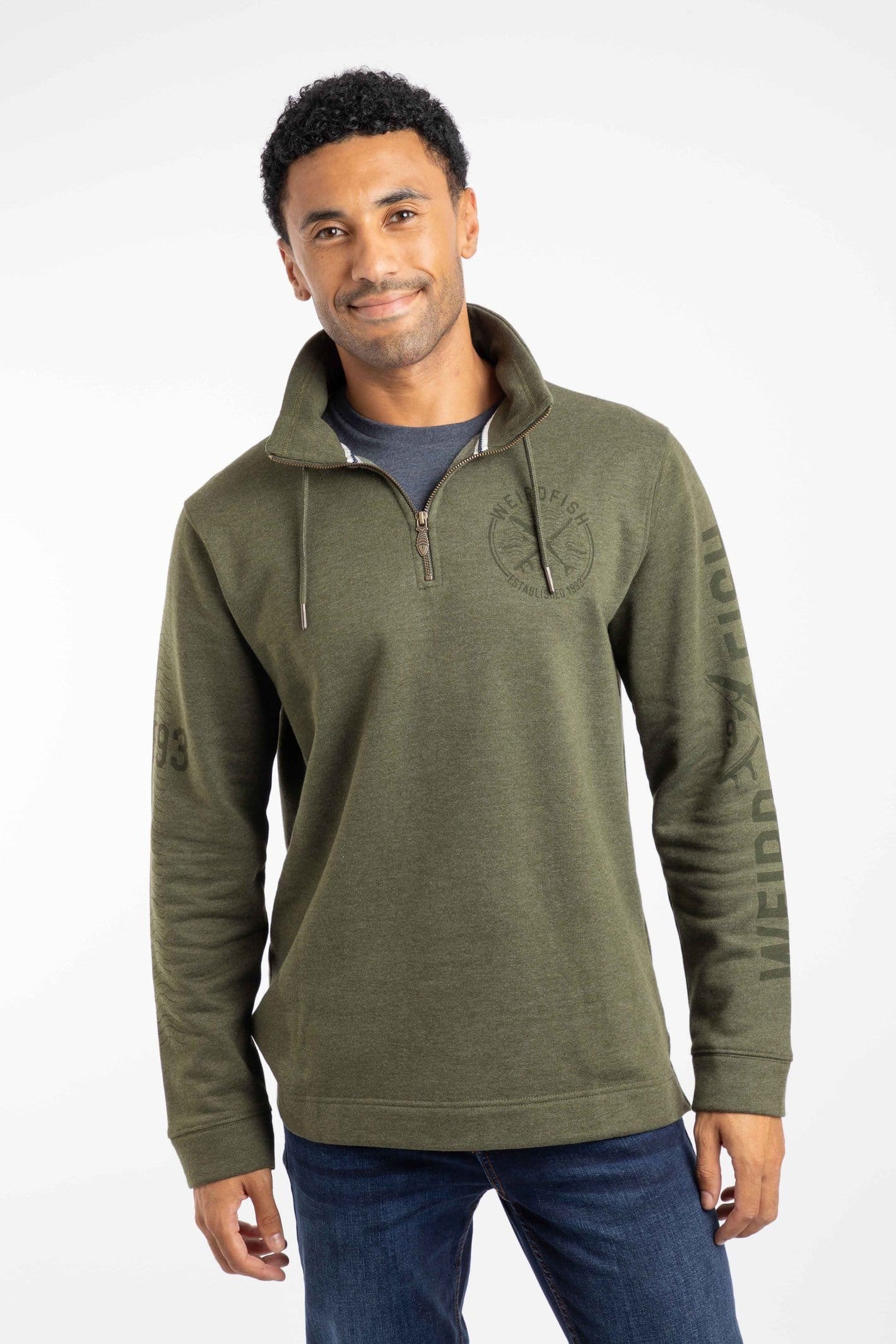 Weird Fish Weird Fish Men's Oakville 1/4 Zip Graphic Sweatshirt in Dark Green - 4