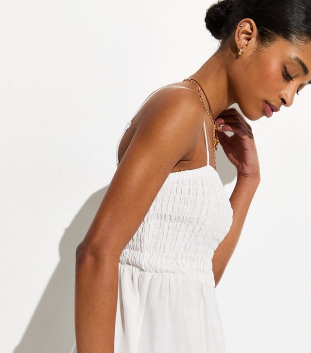 New Look Women's White Lace Trim Shirred Mini Dress New Look - 2