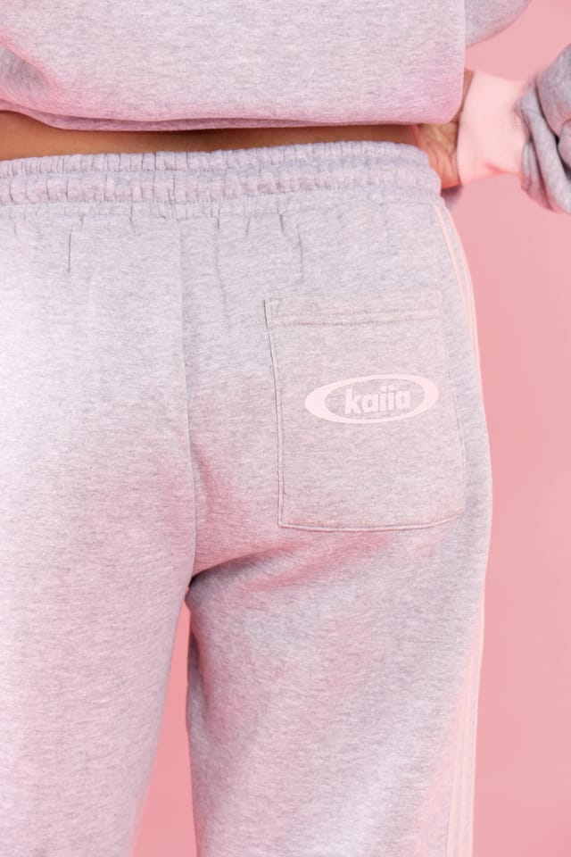 Kaiia Kaiia Side Striped Wide Leg Joggers Light Grey Marl & Pink Meringue - 3