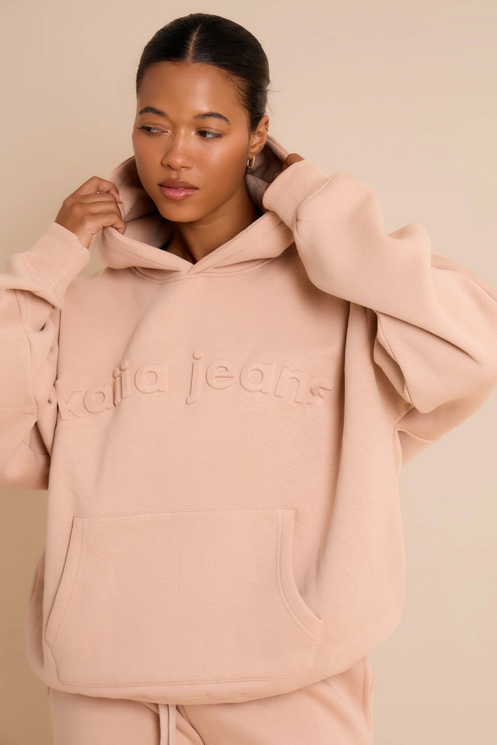 Kaiia Kaiia Jeans Embossed Oversized Hoodie Clay Pink - 2