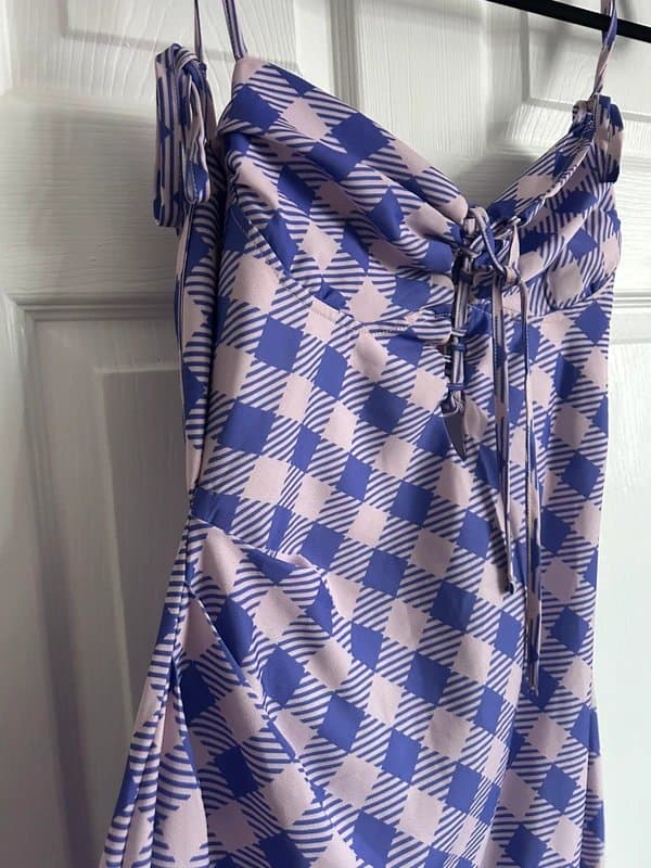 ASOS ASOS luxe purple checked dress. Open back scooped