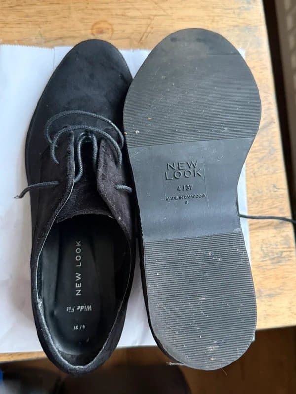 New Look New Look Wide Fit Black Faux Suede Brogues UK 4 Smart Work Office Shoes
