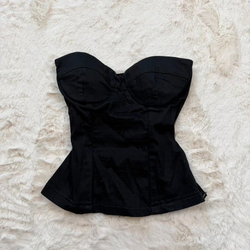 gate basic Early 00’s y2k Gate Basic Cotton Seersucker Fitted Structured Corset Top - 1
