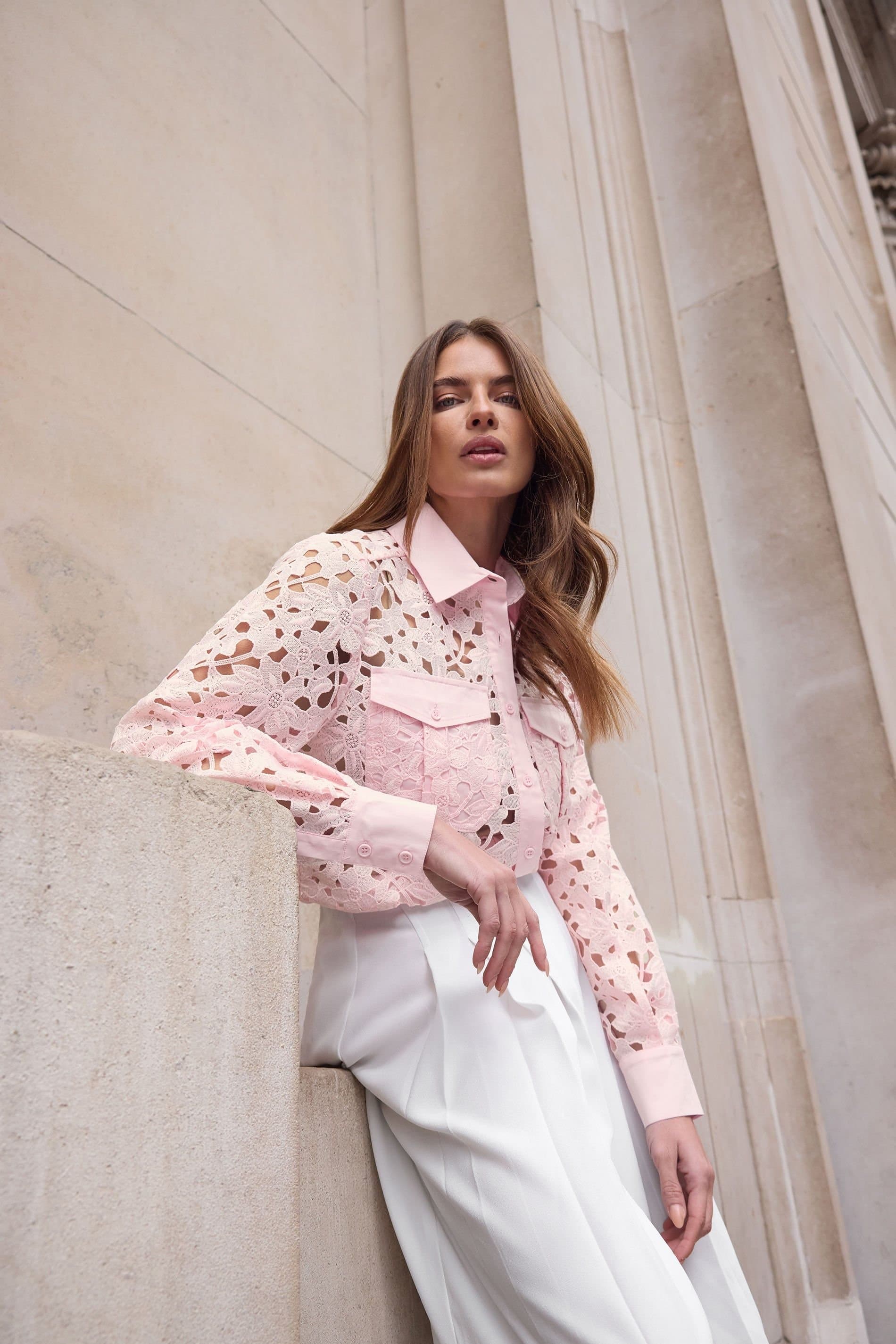 Star by Julien Macdonald Star By Julien Macdonald Pink Lace Button Through Shirt