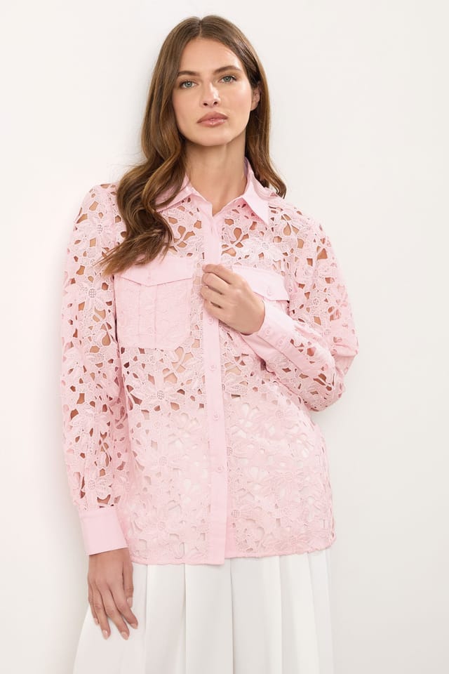 Star by Julien Macdonald Star by Julien Macdonald Women's Lace Button Through Shirt in Pink - 2
