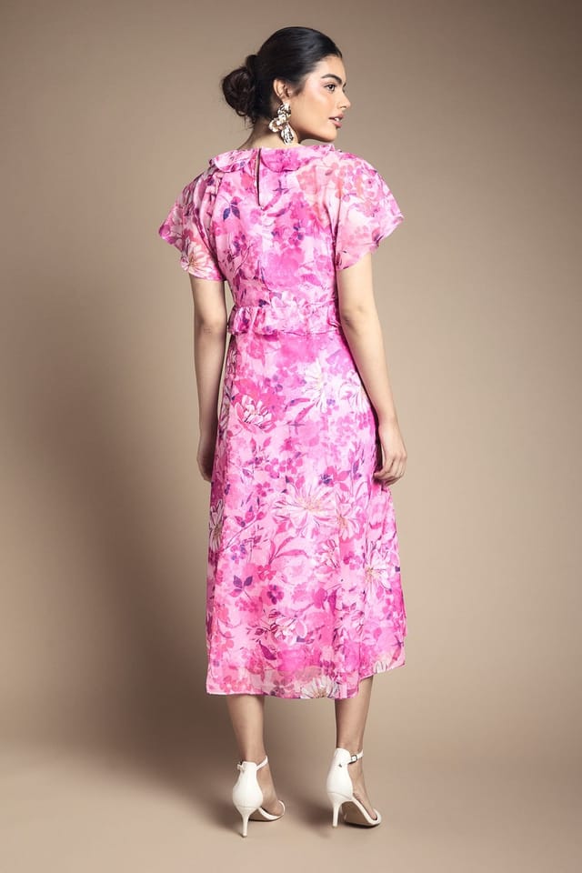 Wallis Wallis Women's Floral Ruffle Tie Front Maxi Dress in Pink - 3