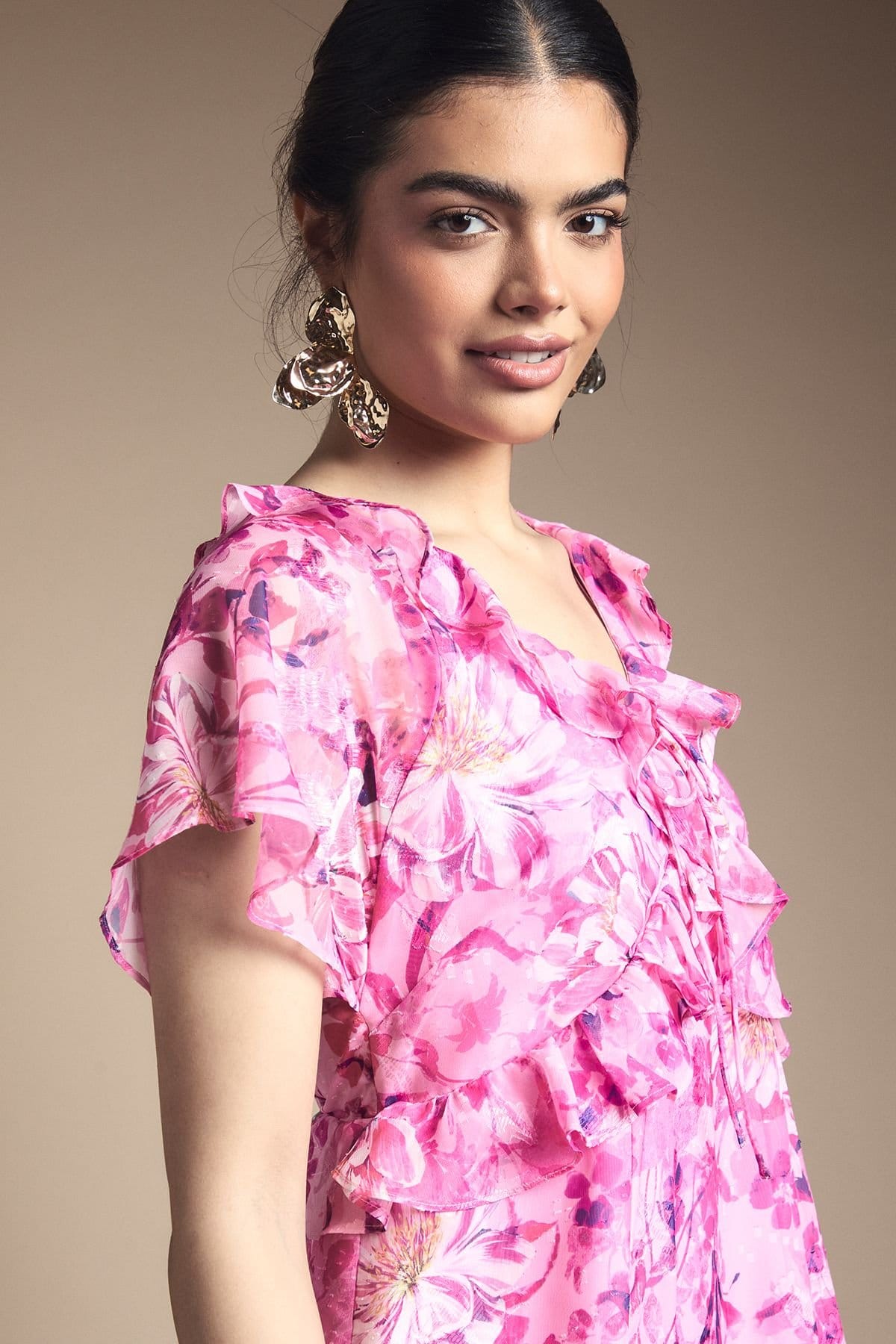Wallis Wallis Women's Floral Ruffle Tie Front Maxi Dress in Pink - 4
