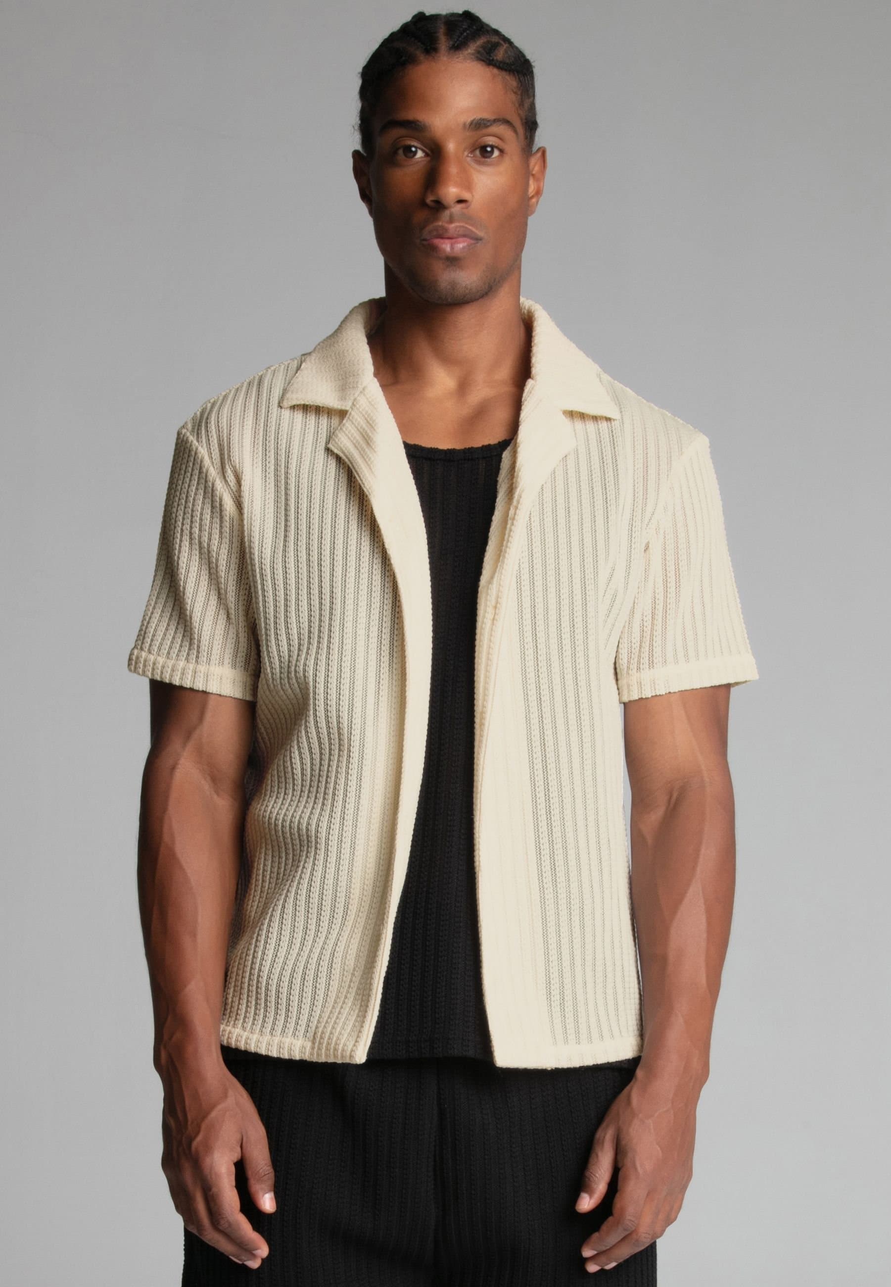 SikSilk SikSilk Men's Ecru Textured Resort Shirt