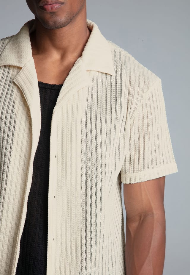 SikSilk SikSilk Men's Ecru Textured Resort Shirt - 2