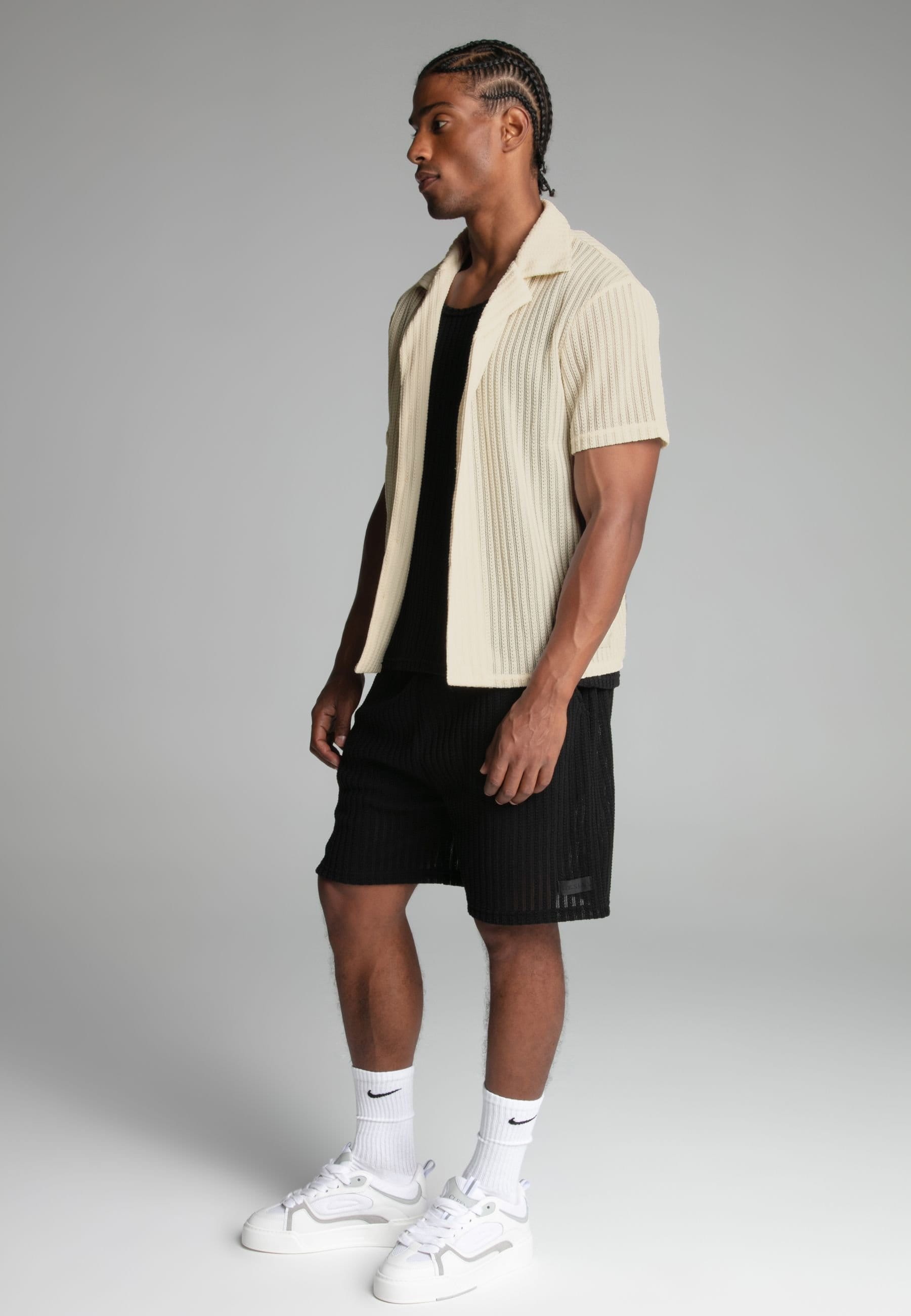 SikSilk SikSilk Men's Ecru Textured Resort Shirt - 4