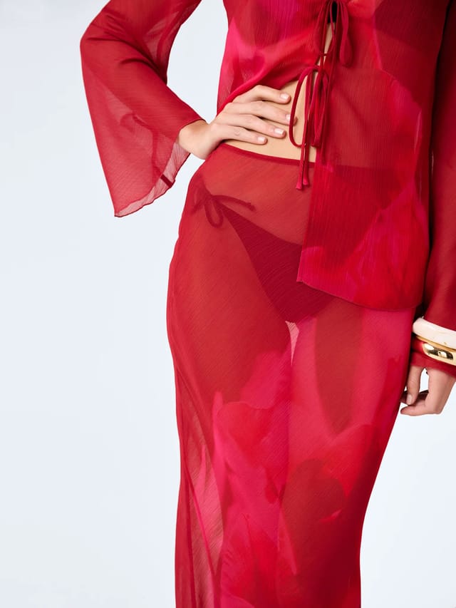 OMNES Cierra Skirt in Red and Pink Floral Placement - 3