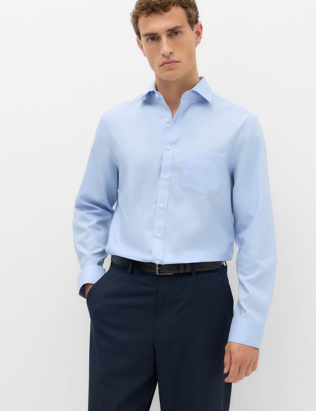 Marks & Spencer M&S Regular Fit Pure Cotton Stretch Shirt Blue