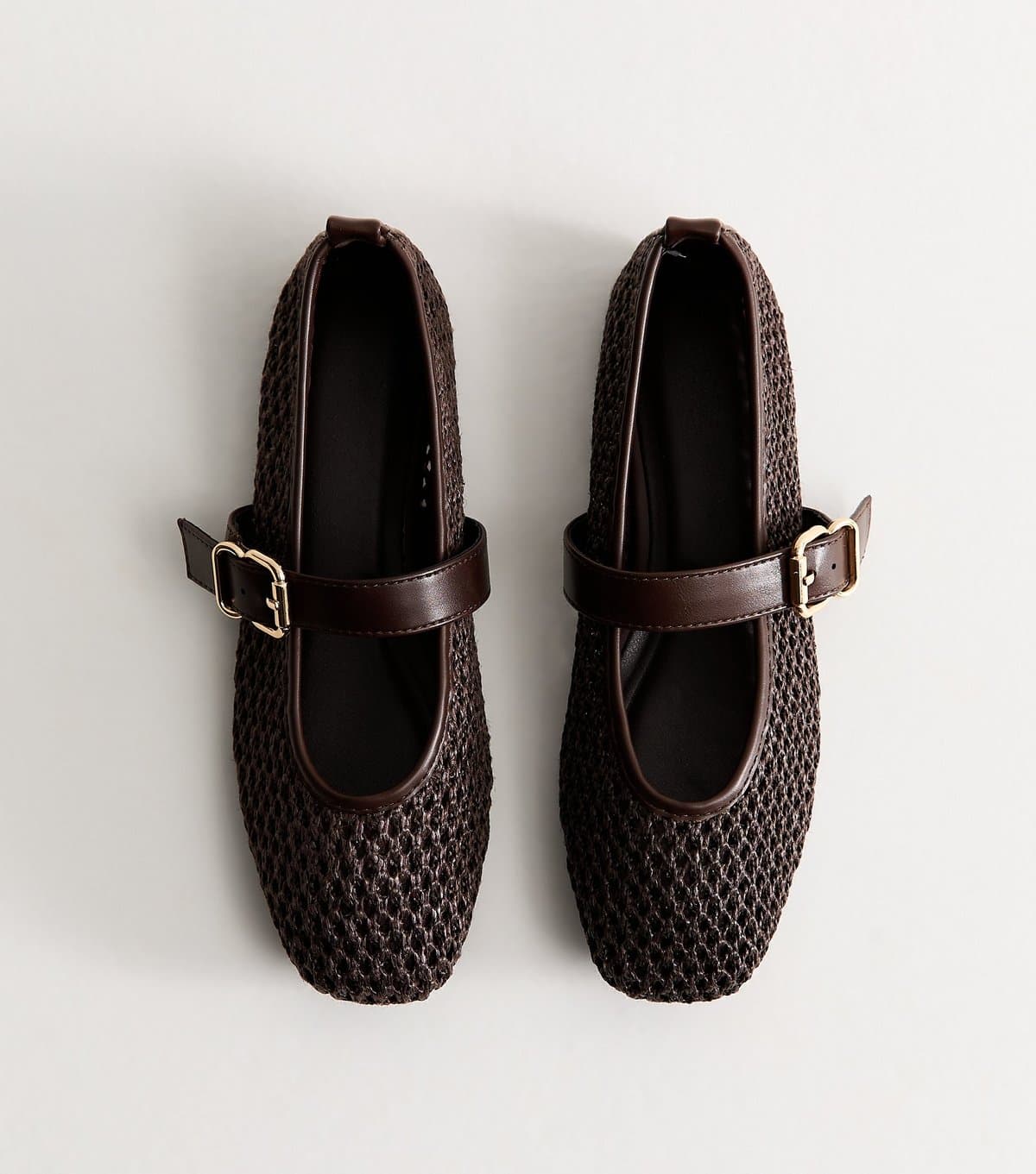 New Look Women's Truffle Brown Faux Leather Woven Mary Jane Pumps Vegan New Look