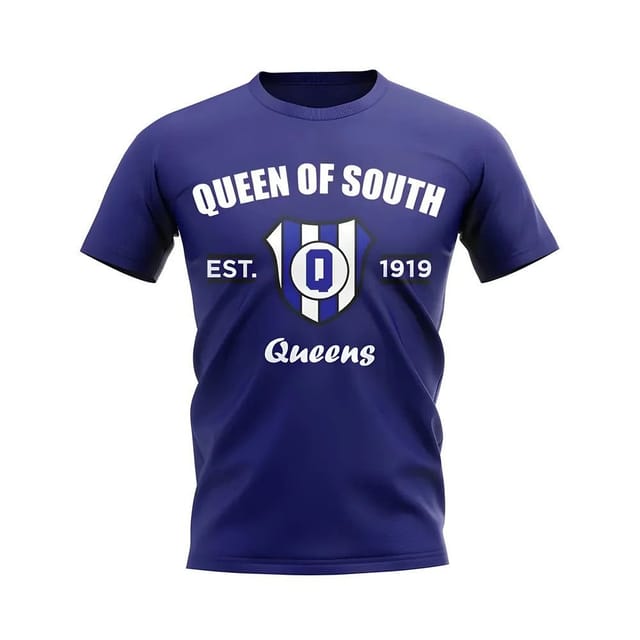 QoS QoS Men's Personalised Queen of the South Established Football T-Shirt Navy - 2
