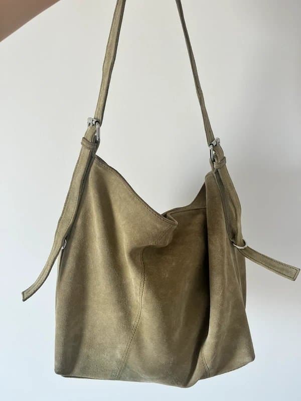 ASOS ASOS real suede green tote bag with buckles