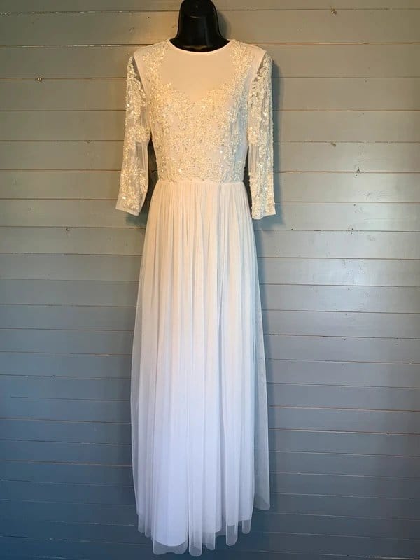 Wedding Angeleye London BNWT White Beaded Sequin Bridal Wedding Occasion Maxi Dress RRP £140 - 1