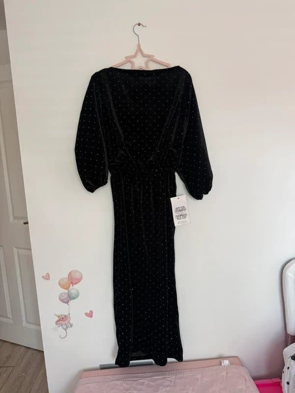 Never Fully Dressed Never Fully Dressed Black Long Sleeved Velvet Tilly Dress