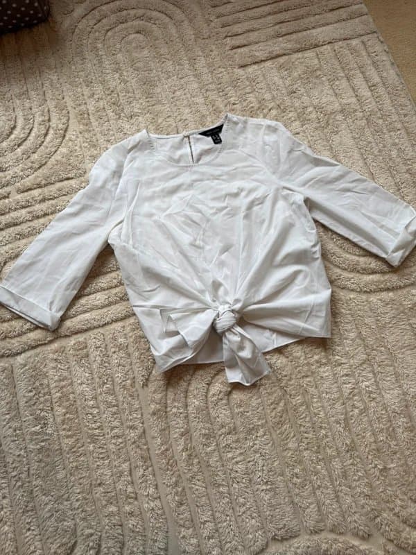 New Look New Look White Tie Front Blouse Top Size 8 Minimal Chic