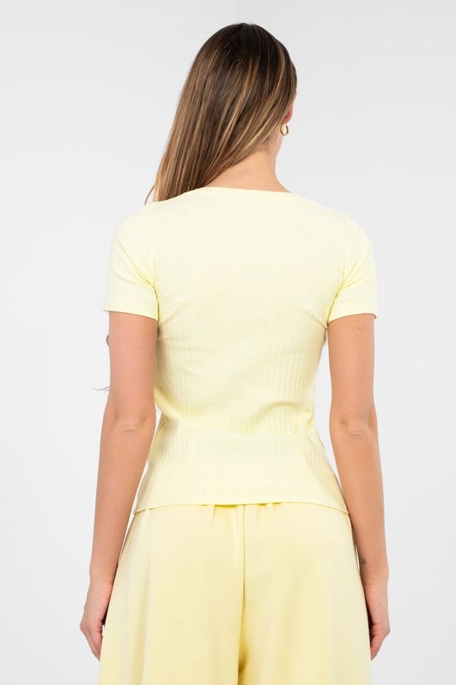 Love Lace Love Lace Women's Fitted Cotton Elastane Round Neck Blouse in Yellow - 3