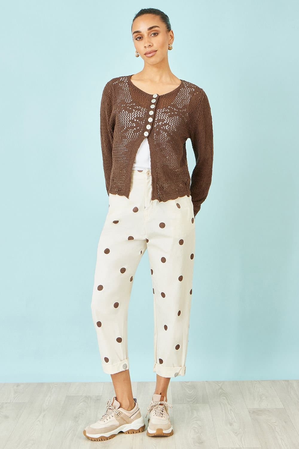 Yumi Yumi Women's Ivory Spot Print Cotton Canvas Chinos