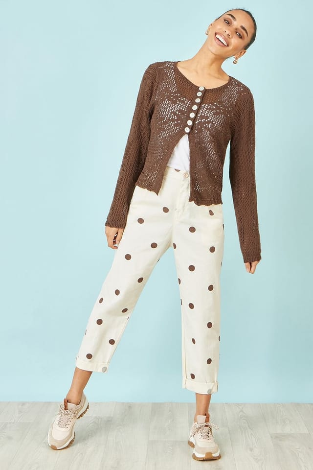 Yumi Yumi Women's Ivory Spot Print Cotton Canvas Chinos - 3