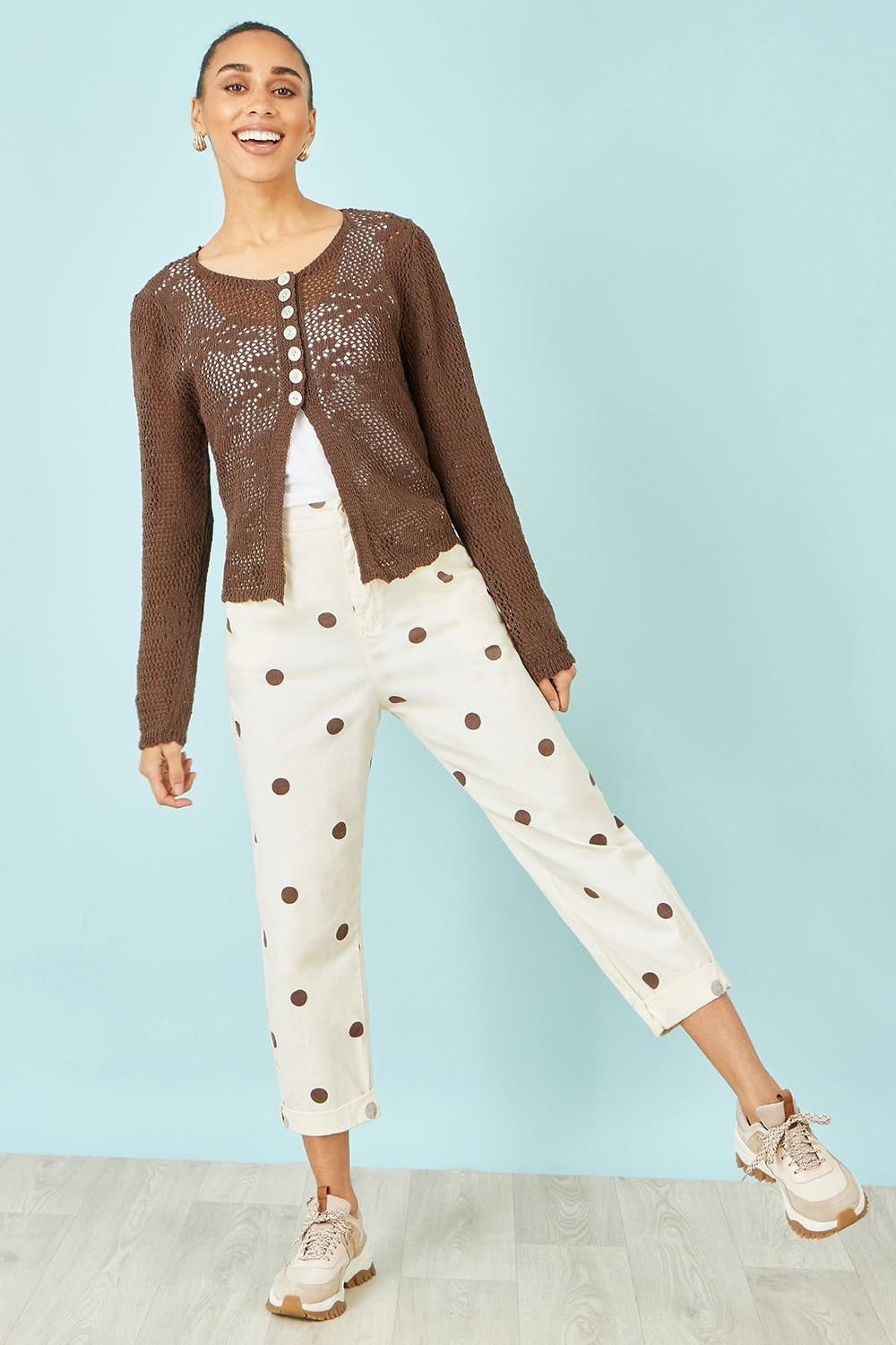 Yumi Yumi Women's Ivory Spot Print Cotton Canvas Chinos - 4