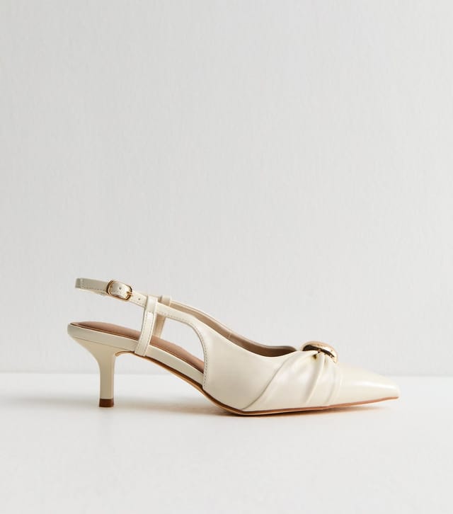 New Look Women's Off White Faux Leather Ring Slingback Court Shoes Vegan New Look - 2